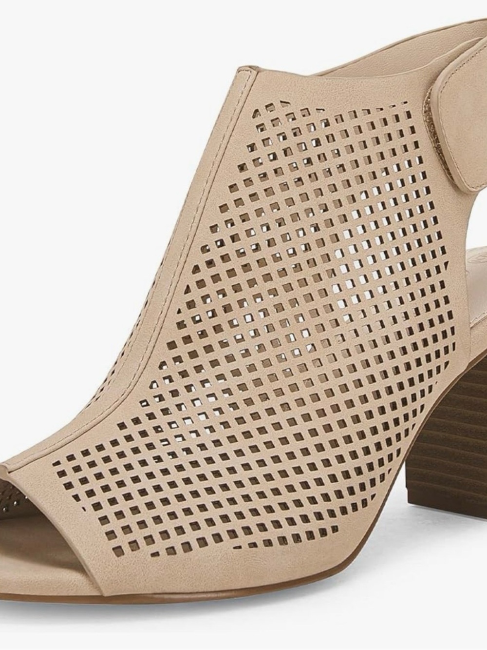 Women’s Beige Perforated Block Heel Sandals